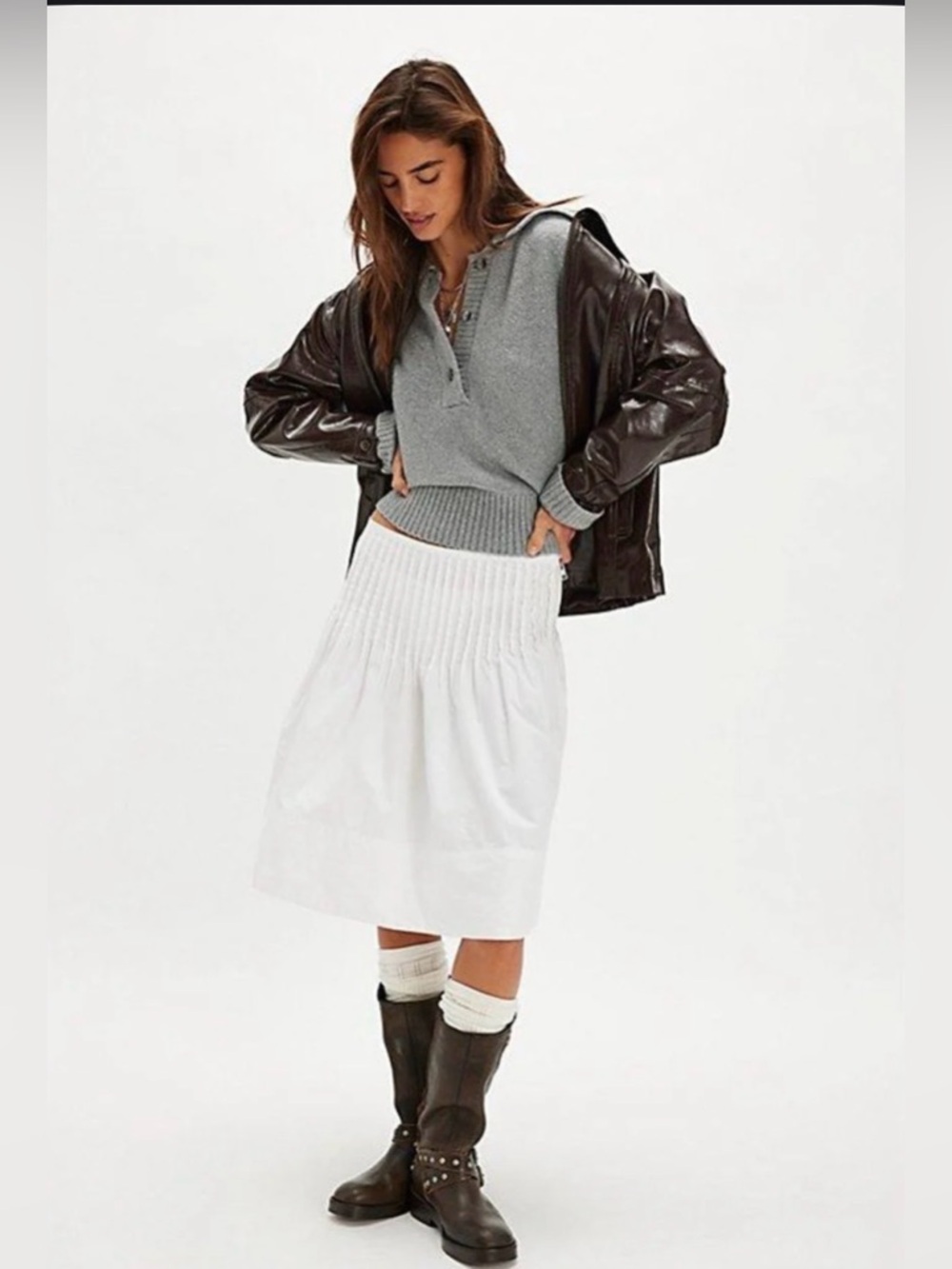 Free People Peyton Pintuck Midi Skirt Size 4